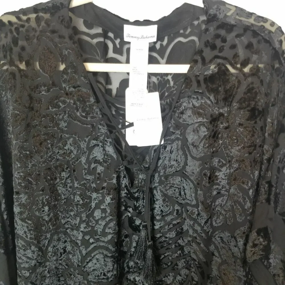 Tommy Bahama Womens Velvet Burnout Lace Up Tunic Swimsuit Cover Up Beach Resort
